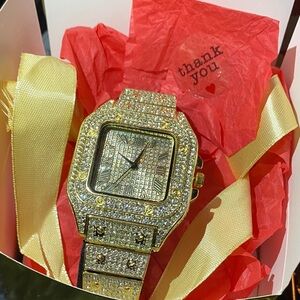 Gold Lab-Embellished Watch unisex resizable link